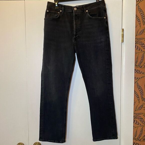 AGOLDE Riley High Rise Straight Crop Jeans Women’s 30 Faded Black A056B 1084 - Picture 1 of 8